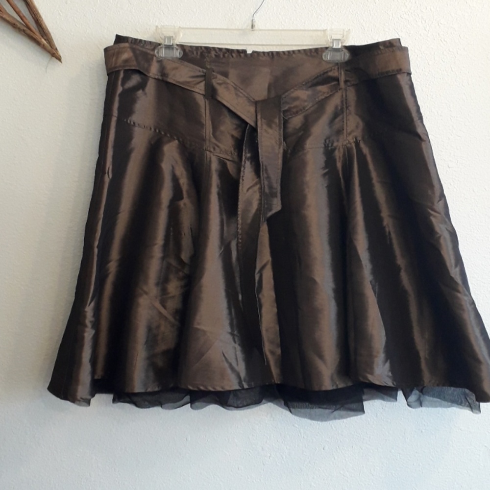Bisou Bisou Plus Bronze Metallic Satin Skirt with Black Crinoline